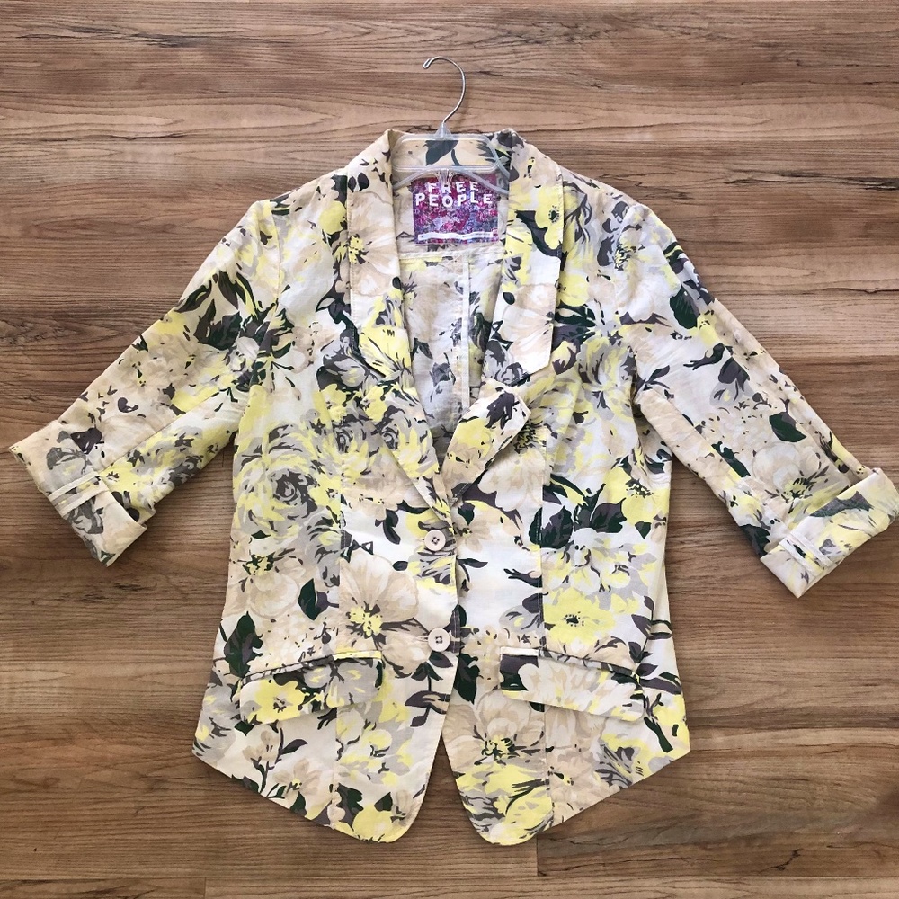FREE PEOPLE floral, linen blazer